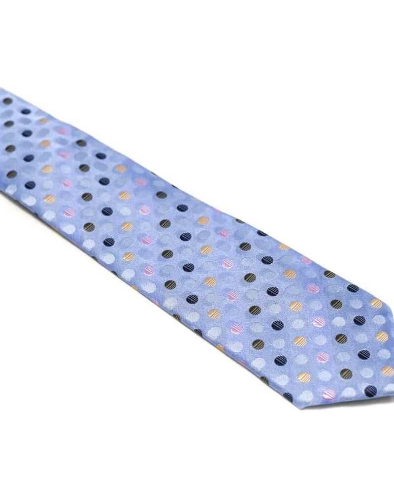 Prikket-lyseblåt-slips-med-prikker-i-forskellige-farver1
