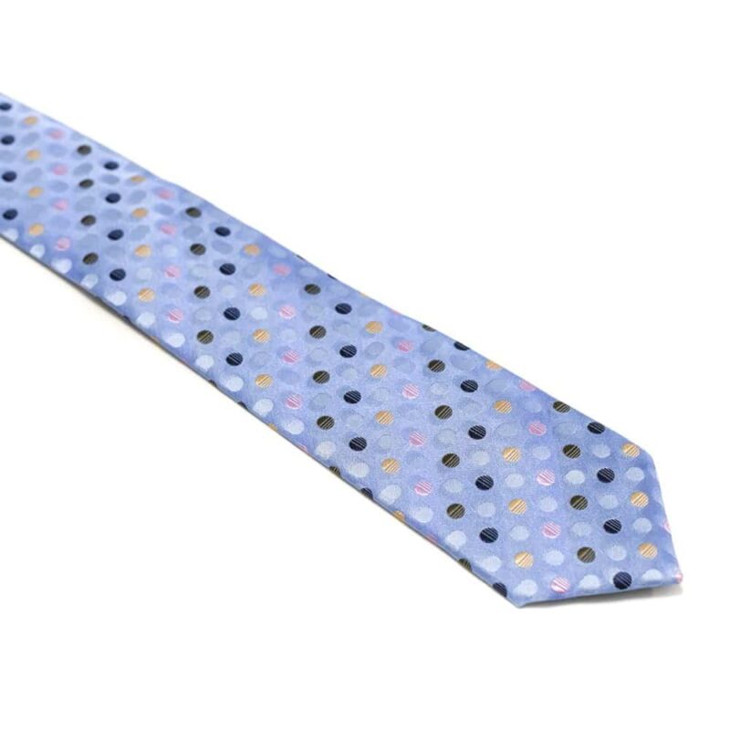 Prikket blåt slips med farver 2