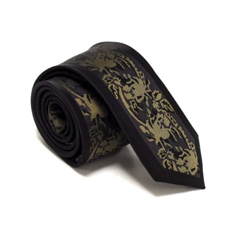Detaljefyldt slips sort og guld 1