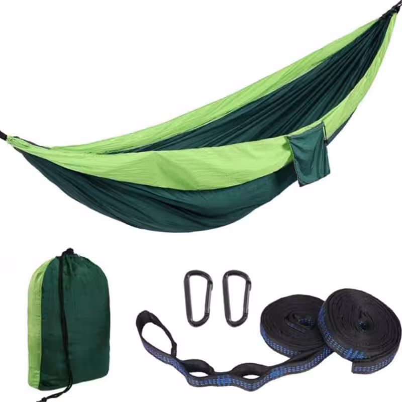 2-personers Hængekøje 270×140 Cm Grøn Grøn hængekøje med tilbehør til campingudflugter.